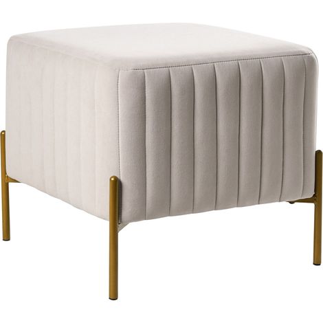 Footstool Off-White Velvet Upholstery Ottoman Pouffe Gold Metal Legs 47 x 47 cm Square Seat Glamour Living Room UTAH (1/5)