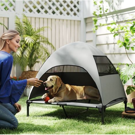 Letto rialzato per cani con tetto 91 x 76 x 90 cm grigio chiaro DESVIAE (1/5)