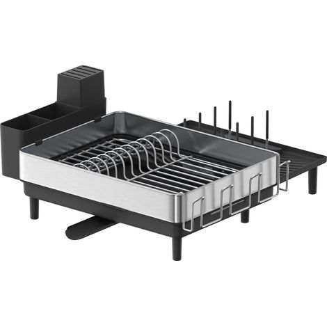 Songmics – Égouttoir à vaisselle extensible en inox – Bec tournant 360° – Capacité 26 kg – Porte-ustensiles et porte-planche inclus – Argent et noir (1/5)