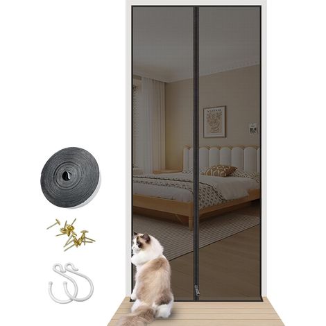 Moustiquaire Fenêtre Chat, Noir, 90X200 Moustiquaire Porte, Garde Animaux Domestiques à l'Extérieur, Avec Fermeture Éclair, Respirant et Ventilé (1/5)