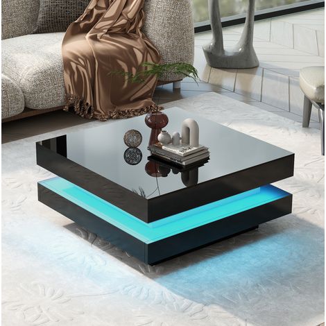 table salon LED Bluetooth 70x70x36 cm noir brillant OKMYHOME (1/5)