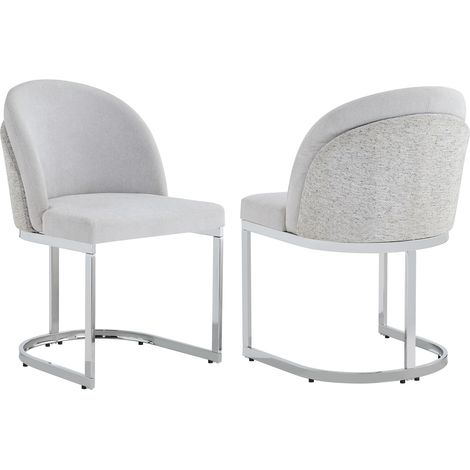 2 sedie da pranzo in ciniglia grigio chiaro con gambe metalliche argentate (1/5)