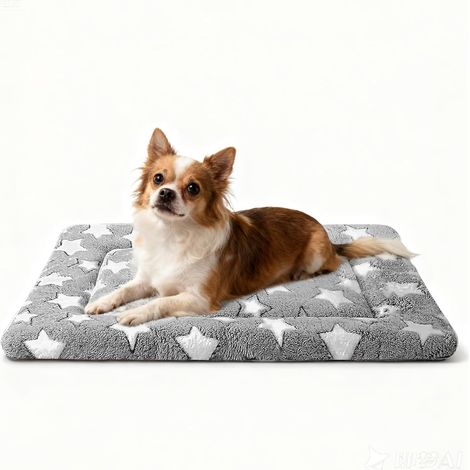 Tapis de cage pour chat et chien - convient aux petits chiens et aux chats d'intérieur - 1 pièce, 61 × 41 cm, fond bleu à étoiles blanches (1/5)