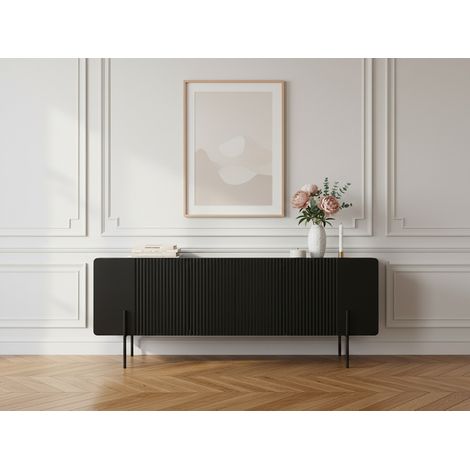 BOBOCHIC - Meuble TV 2 portes 1 tiroir 150 cm MATHILDE pieds noirs (1/5)