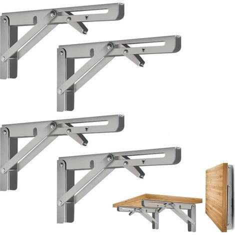 4 Pièces Équerre Pliante 20cm,Support Console Pliable,Supports D' étagères Pliants Charge,Equerre Etagere,Lourds Support Console Pliable Rétractable Murale en Acier Inoxydable pour Garage,Cuisine (1/5)