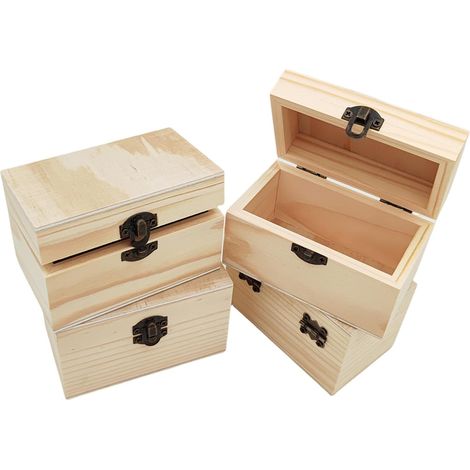 Lot de 4 petites boîtes en bois brut de 10 x 6 x 6 cm rustiques avec fermoir de verrouillage pour décoration de table de maison (1/5)