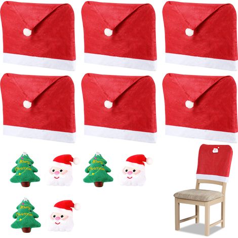 Jiubiaz 6 Stück Stuhlhussen Weihnachten Weihnachtsstuhlbezug, Stuhldekoration für Christmasel Bankett (Ferien, Rot)