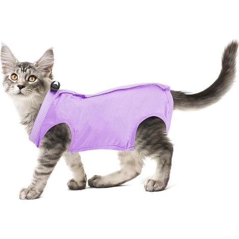 Bardusch-Combinaison de Convalescence pour Chat Plaies Abdominales ou Maladies de la Peau Combinaison de Convalescence chirurgicale Collier Alternatif pour Chats après Une Chirurgie (Taille M, Lilas) (1/5)