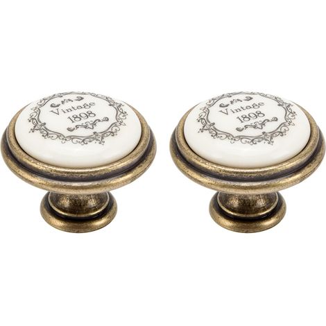 2x Bouton de tiroir finition laiton porcelaine céramique 35 mm avec vis Meuble Vintage Antique Style Porte Poignée Commode Armoire Maison