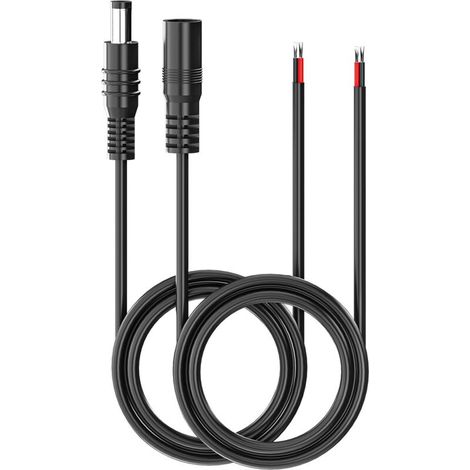 Lot de 2 fiches males et femelles de rechange pour alimentation CC 5,5 mm x 2,1 mm vers fil nu à extrémité ouverte, 1 m pour alimentation CC, réparation de cables (1/3)