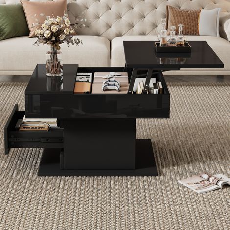 tavolo soggiorno 70x70 cm sollevabile girevole nero OKMYHOME (1/5)