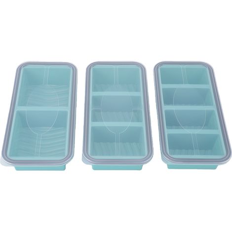 Moule de congélateur en Silicone avec couvercles, plateau de Cubes de soupe divisés pour réfrigérateur, Organization du stockage des aliments, bleu 3 pièces (1/5)