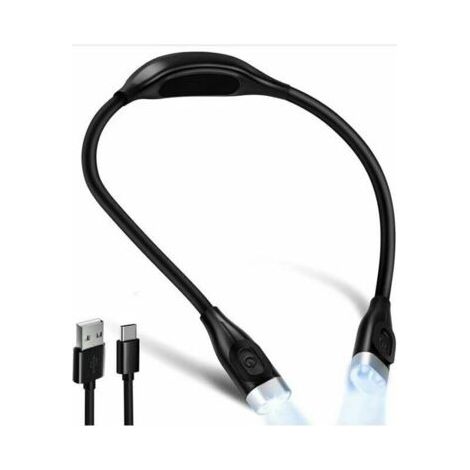 Lampe de lecture LED flexible pour le cou, lampe de lecture rechargeable 4 LED 3 couleurs, protection des yeux, avec flexible extra long (noir)