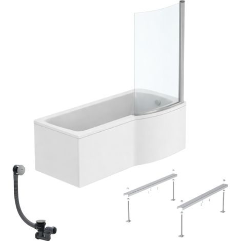 Pack baignoire bain douche 170 x 80 cm droite IDEAL STANDARD Connect Air + tablier + pare bain fixe  + pieds + vidage Chromé