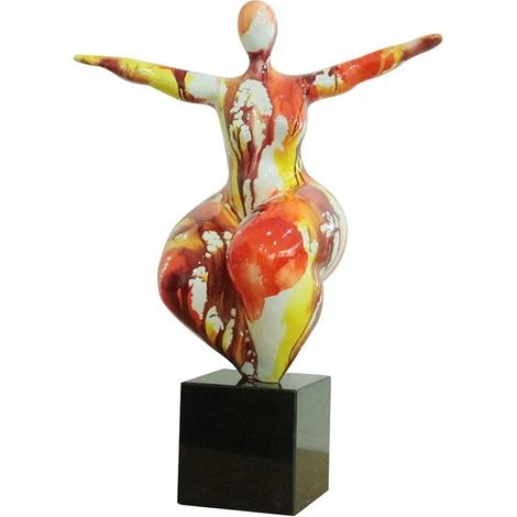 Statue femme yoga peinture aquarelle H. 56 cm - LADY AQUA (1/2)