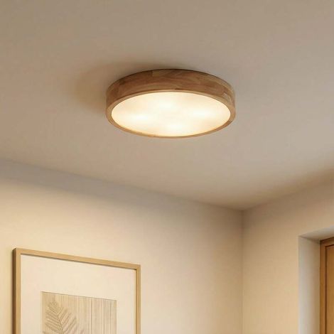 [NEUWERTIG] B-Ware Lindby Deckenlampe Leuchte Tanju LED Lampe dimmbar Kautschukholz Ø50cm hell (1/2)