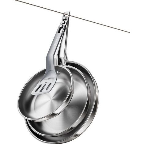 4-teiliges Edelstahl Pfannenset 20/24/28 cm, Induktion, stapelbar, mit Pfannenwender