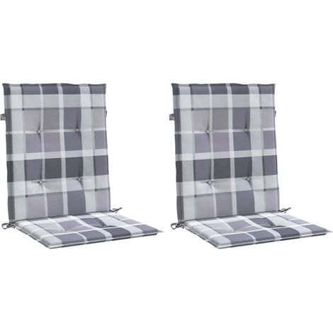 Cojín silla de jardín respaldo bajo 2 uds tela a cuadros gris vidaXL
