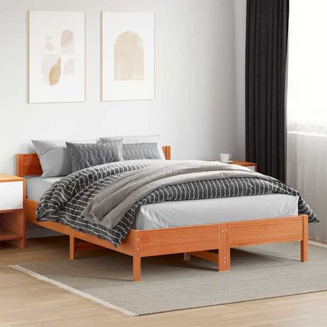 Bettgestell ohne Matratze Wachsbraun 140x200cm Kiefernholz massiv (1/5)