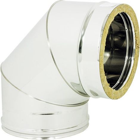 Gomito curva acciaio inox doppia parete di 80 - de 130mm, scegli se  90 gradi