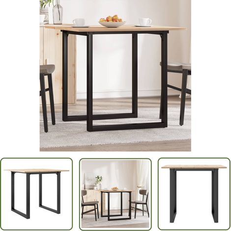 The Living Store Table à manger cadre en O 80x80x75 cm bois de pin massif acier - Table À Manger - Table De Salle À Manger - Table En Bois - Table Ronde - Table Familiale