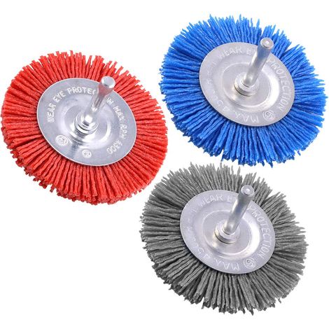 3 Pack 75mm Nylon Filament Brush with 1/4" Shank and Fine, Medium and Coarse Grit, for Removing Rust, Corrosion, S665, Circular Brush (1/5)