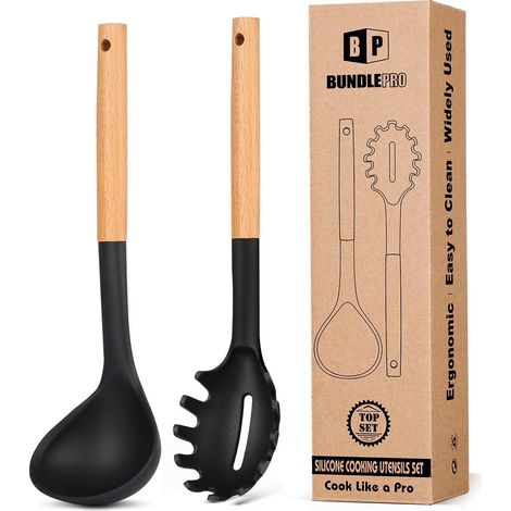 Ensemble louche et cuillère à pâtes en silicone avec manche en (1/5)