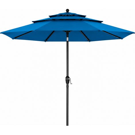 Parasol de terrasse 3 m bleu foncé, structure aluminium, toit ventilé 3 niveaux, inclinaison automatique, sans pied inclus (1/5)