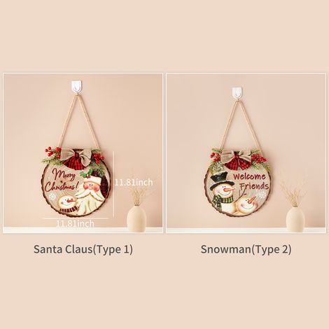Panneau Decoratif De Noel En Bois Avec Bonhomme De Neige, Decoration Rustique Pour Porte D'Entree Et Mur, Ambiance Ferme pour Fetes-KZQ (1/2)