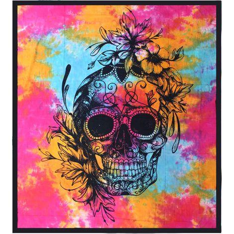 Colcha Doble de AlgodÃ³n + Tapiz de Pared - Calavera DÃ­a de Muertos
