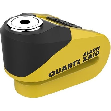 Candado de disco de freno Oxford Quartz XA10 de 10 mm, amarillo/negro, con alarma.
