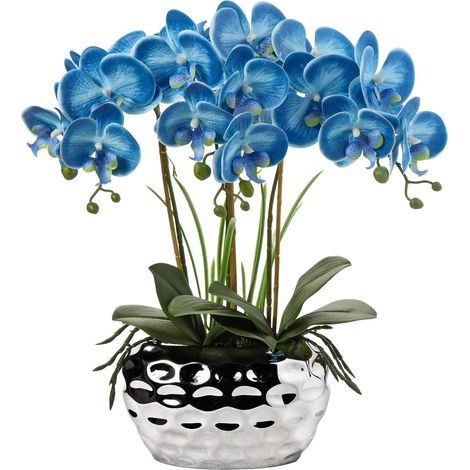 Plante Artificielle orchidée, Fleurs artificielles, avec de Vraies Fleurs, en céramique, pour décoration de Table, Chambre à Coucher, Salle de Bain, Salon, Höhe 44cm, Bleu (1/5)