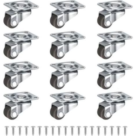 Lot de 12 petites roulettes pivotantes à 360° de 12 mm, silencieuses, pour petits meubles, tables, armoires, chariots, avec vis, marron. (1/4)