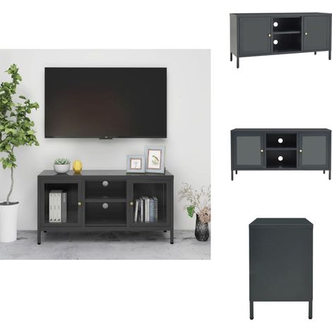 TV-Schrank Anthrazit 105x35x52 cm Stahl und Glas - Fernsehschränkchen - TV-Stand - Wohnzimmerschrank - Sideboard - Aufbewahrungsschrank (1/5)