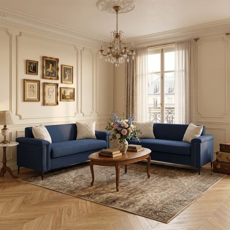 DESMIU Canapé Droit 2 Places Scandinave avec Assise Rembourrée et Pieds en Métal en Polyester Bleu 172 cm (1/5)