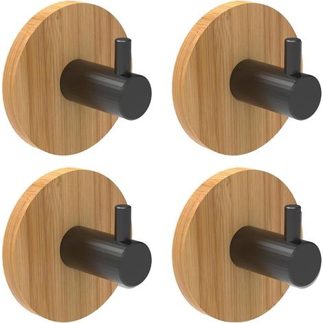 4-teiliger Haken, starker Klebehaken, Türhaken, Kleiderhaken, Handtuchhaken, bohrfrei, Metall- und Holzhaken – runder, zylindrischer Haken, schwarz (1/4)