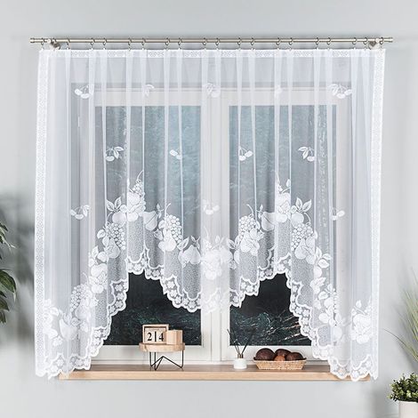 PENELOPE - Rideau jacquard prêt-à-poser avec découpe en bas - 400x160 cm - blanc (1/5)