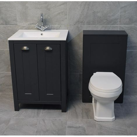 Derby Vanity Sink Basin Storage Unit + Toilet Bathroom Suite - Dark Grey, No Tap (1/5)