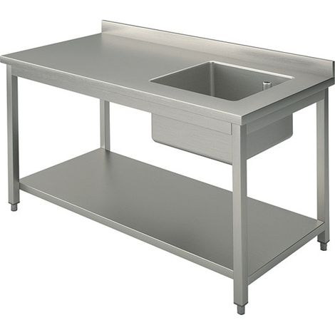 Plonge Inox avec Bac à Droite Dosseret et Étagère - 1300 x 700 mm - Virtus