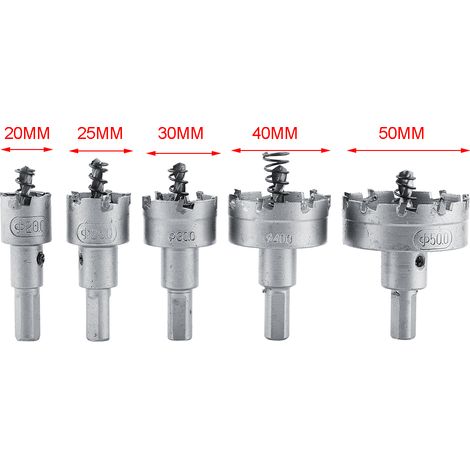 Ensemble 5 forets scies cloches 20-50mm HSS à pointe carbure TCT, coupe-noyaux métalliques pour perçage professionnel (1/5)