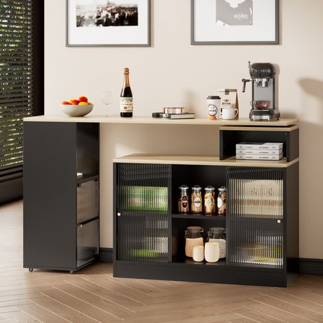 Table bar noir extensible avec grand rangement,design mobile rotatif sans effort,table haute bistro pour intérieur.