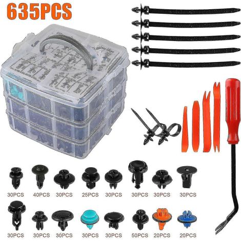 Kit de 635 fixations en plastique pour carrosserie automobile : clips de garniture, goupilles et rivets pour pare-chocs (1/5)