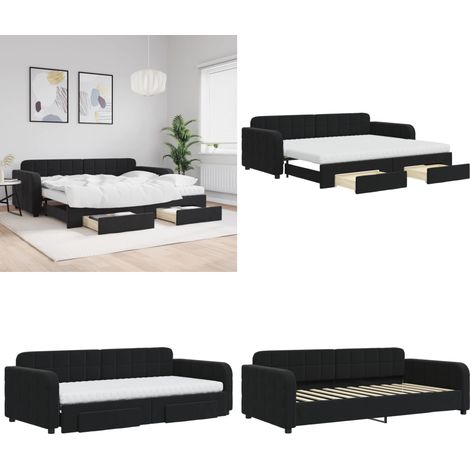 Tagesbett Ausziehbar mit Schubladen Schwarz 90x200 cm Samt - Schlafcouch - Sofa Bett - Gästebett - Ausziehbares Bett - Tagesbett - Home & Living (1/5)