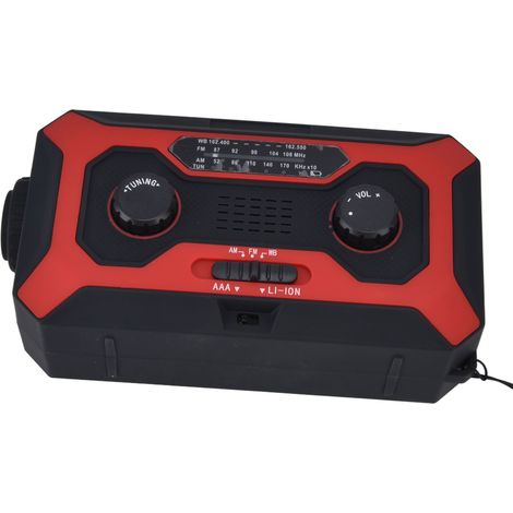 Solarbetriebene Handkurbel-Radio-Taschenlampe, tragbare Powerbank, Notladegerät mit Alarm, Handradio für Camping, rot (US-Modell, eingebauter Akku, Ersatzakku nicht enthalten) (1/5)