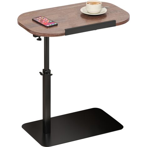 Table D’Appoint Réglable Avec Plateau Pivotant 360°, Table Chevet Pour Canapé Et Lit, Design Gain De Place, Noyer (1/5)