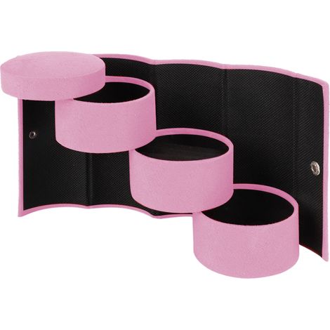 Boîte de rangement pliable cylindrique multifonction pour bijoux, rose, design portable et élégant
