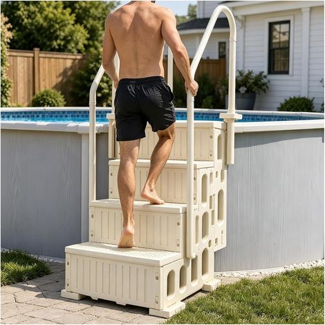 Senderpick – Échelle de piscine PEHD 4 marches – Capacité 181 kg – Marches antidérapantes larges 22,5 cm – Hauteur réglable 120 à 173,5 cm