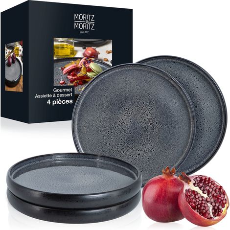 Set Complet de Vaisselle 21,5 cm - Set de Vaisselle en Grès pour 4 Personnes comme Assiette à Dessert et Assiette à Gâteau (1/5)
