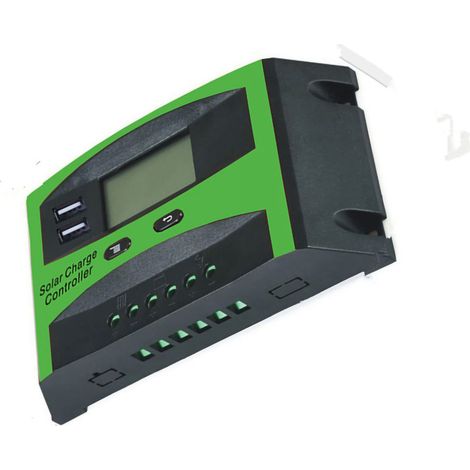 Solarladeregler mit zwei USB-Anschlüssen, LCD-Bildschirm und Lade-/Entladeregler für Solarmodule und Batterien. (1/4)