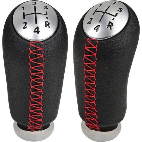 5 Vitesses Manuel Pommeau de Vitesse Cuir Universel pour Renault Megane 2 Clio 3 Scenic 2 Kangoo Boite Levier Voiture,Coutures Rouge (1/5)